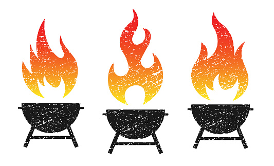 Grunge grill fire flame vector illustration image. BBQ Logo icon.