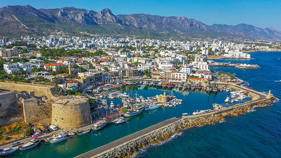 Kyrenia , Cyprus - Sep 29, 2019: Kyrenia (Girne) is a city on the north coast of Cyprus, known for its cobblestoned old town and horseshoe-shaped harbor.