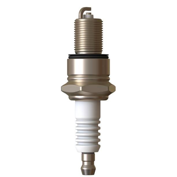 istock car spark plug used for ignition, Spark plug after use, isolate on white background, made form steel, ceramic, aluminum. 3D rendering of excellent quality in high resolution 1179338590