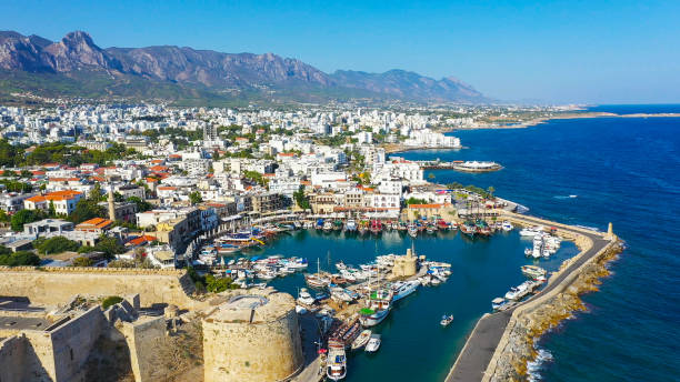 Kyrenia is a city on the north coast of Cyprus. Kyrenia , Cyprus - Sep 29, 2019: Kyrenia (Girne) is a city on the north coast of Cyprus, known for its cobblestoned old town and horseshoe-shaped harbor. kyrenia photos stock pictures, royalty-free photos & images