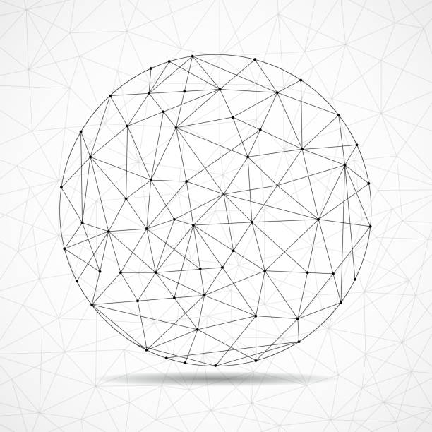 illustrazioni stock, clip art, cartoni animati e icone di tendenza di sfera astratti del globo wireframe, connessioni di rete con punti e linee - technology globe sphere planet