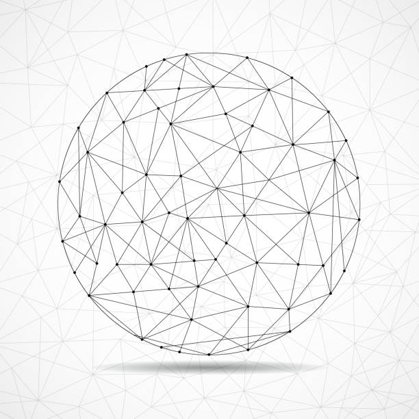 абстрактная сфера глобуса wireframe, соединения сети с точками и линиями - construction business built structure earth stock illustrations
