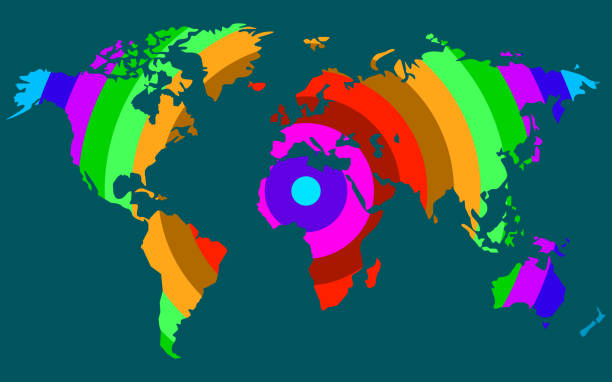 istock Abstract world map of colorful radial stripes 1179343362