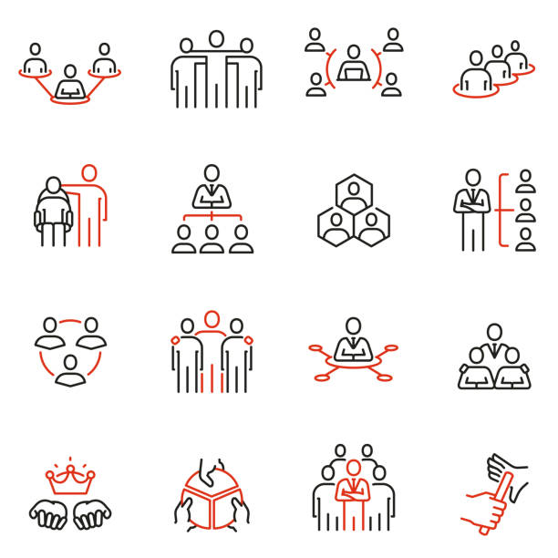Vector set of linear icons related to Company Organization Structure, Human Resource Management and Succession. Mono line pictograms and infographics design elements Vector set of linear icons related to Company Organization Structure, Human Resource Management and Succession. Mono line pictograms and infographics design elements coordination stock illustrations