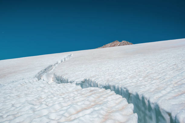 vue de paysage des crevasses dans le glacier. - crevasse photos et images de collection