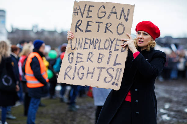 istock Beautiful blonde woman protesting 1179344383