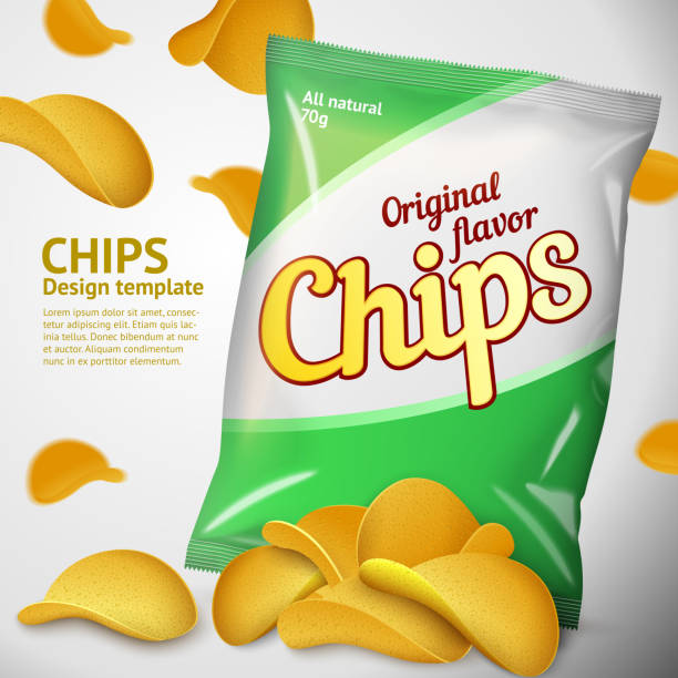ilustraciones, imágenes clip art, dibujos animados e iconos de stock de paquete de chips de plantilla vectorial, lugar para el diseño - potatoe chips