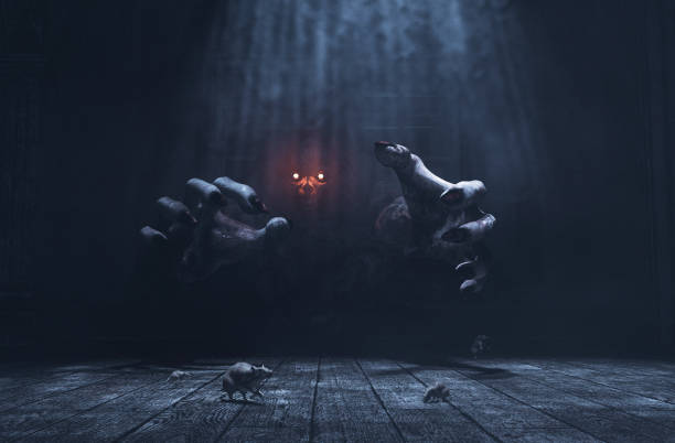 The dwelling,The place has it own devil,Monster in haunted house,3d illustration stock photo