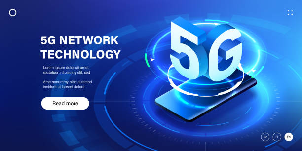 futuristische 5g-mobilnetz-illustration - digital signal stock-grafiken, -clipart, -cartoons und -symbole