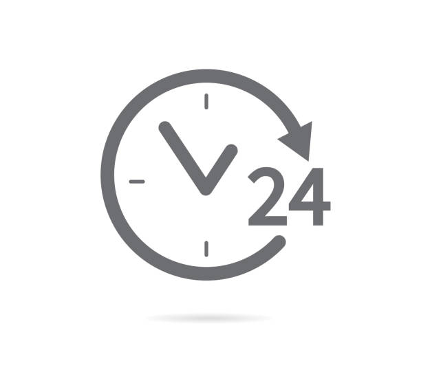 24 hours icon. Vector illustration. on white background 24 hours icon. Vector illustration. on white background clock icons stock illustrations