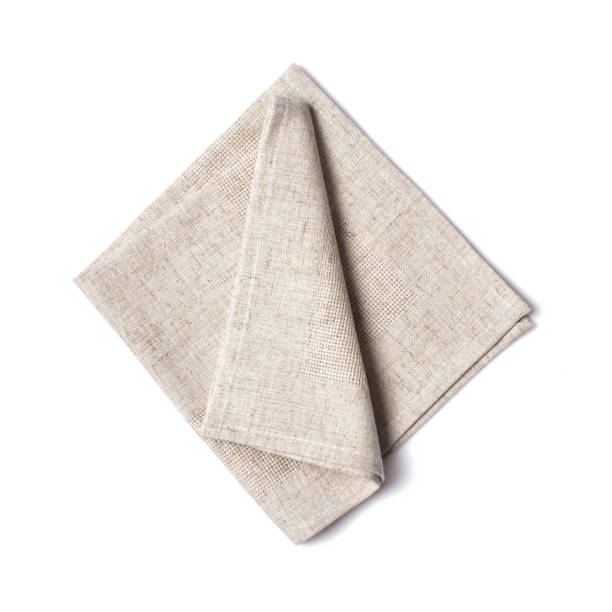 シングル折りライトグレーリネンセルビエット - handkerchief ストックフォトと画像