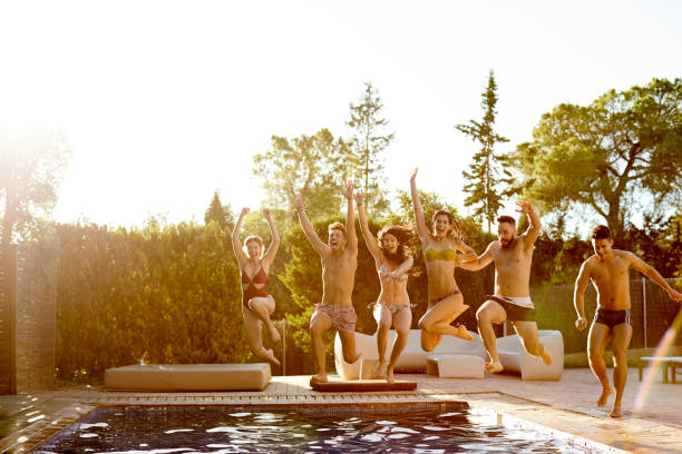 3d rendering of Empty Swimming Pool, Summer Holiday Travel Background.