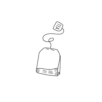 Drawing a bag of tea in the style of a doodle. vector illustration by hand