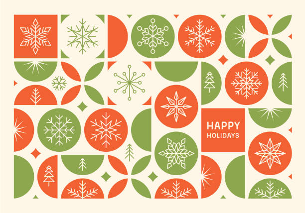 ilustrações de stock, clip art, desenhos animados e ícones de happy holidays modern card - christmas pattern