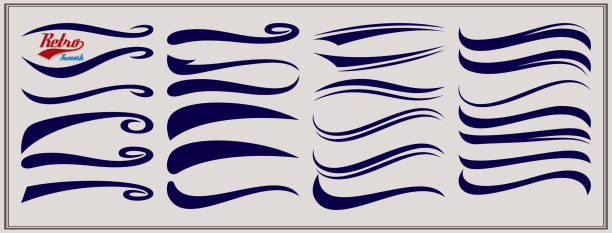 Vector set of texting tails. Sport logo typography vector elements. Swirl swash stroke design, curl typographic illustration - ilustração de arte vetorial