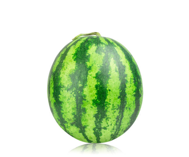 istock Ripe single full watermelon berry isolated on white background. 1179360209