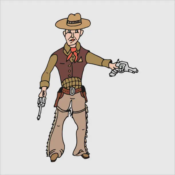 Vector illustration of Vector cartoon freehand drawing of a cowboy