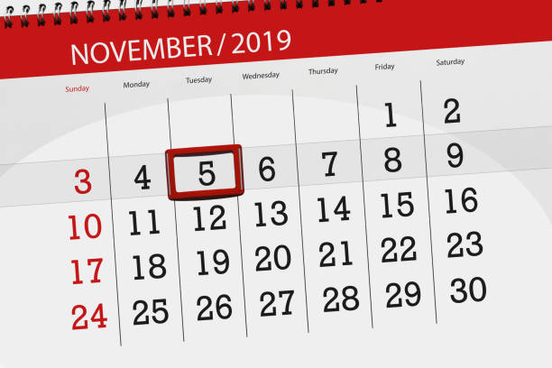 istock Calendar planner for the month november 2019, deadline day, 5, tuesday 1179362158