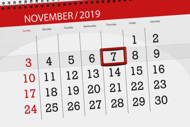 istock Calendar planner for the month november 2019, deadline day, 7, thursday 1179362159