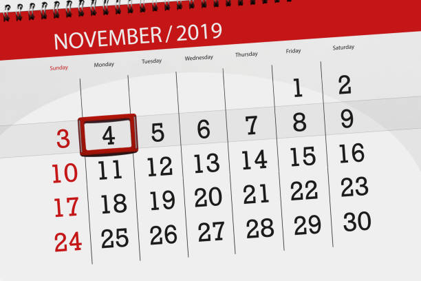 istock Calendar planner for the month november 2019, deadline day, 4, monday 1179362160