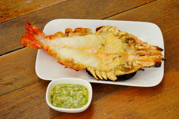 istock Delicious Grilled Giant River Prawn with pieces of chilli 1179364564