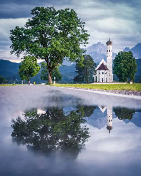 A view of the St. Coloman Church with reflections.