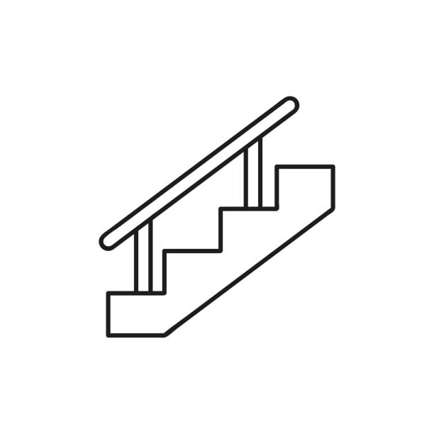 ilustrações, clipart, desenhos animados e ícones de ícone de escadas. ícone linear liso moderno na moda das escadas do vetor no fundo branco da coleção fina da linha, ilustração do vetor do esboço - bannister