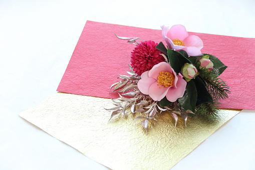 camellia flower arrangement and washi
