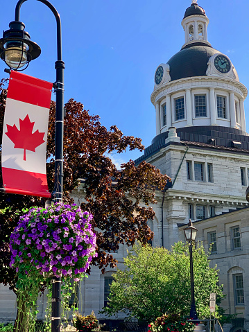 Kingston City Hall was designed and built in the 19th century using a Neoclassical Style. Completed in 1844 by architect George Browne, the building was declared a National Historic Site of Canada in 1961. It sits on Kingston's Waterfront looking upon Lake Ontario.