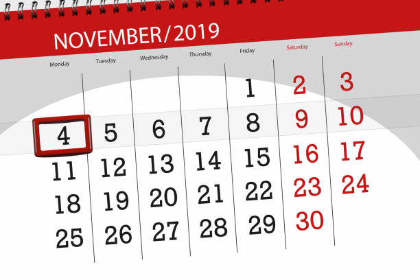 istock Calendar planner for the month november 2019, deadline day, 4, monday 1179388899