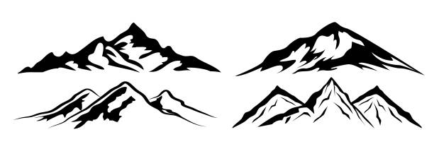 illustrazioni stock, clip art, cartoni animati e icone di tendenza di impostare la cresta di montagna con molte cime - vettore di stock - sci