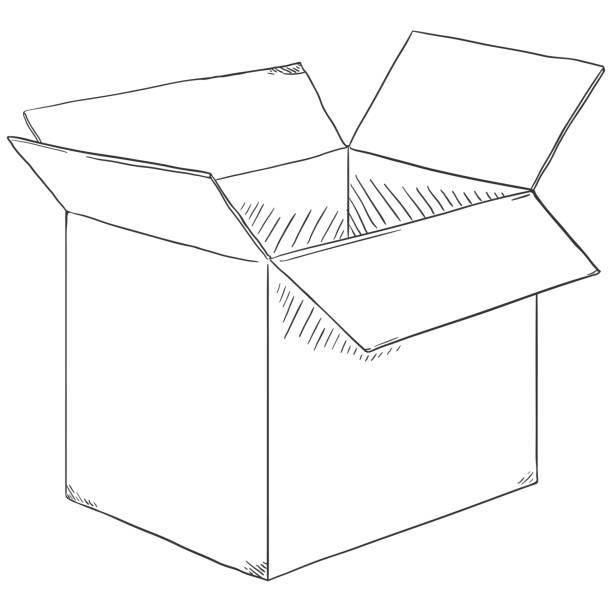 illustrazioni stock, clip art, cartoni animati e icone di tendenza di vector sketch open cubicle scatola di cartone - box cardboard box open opening