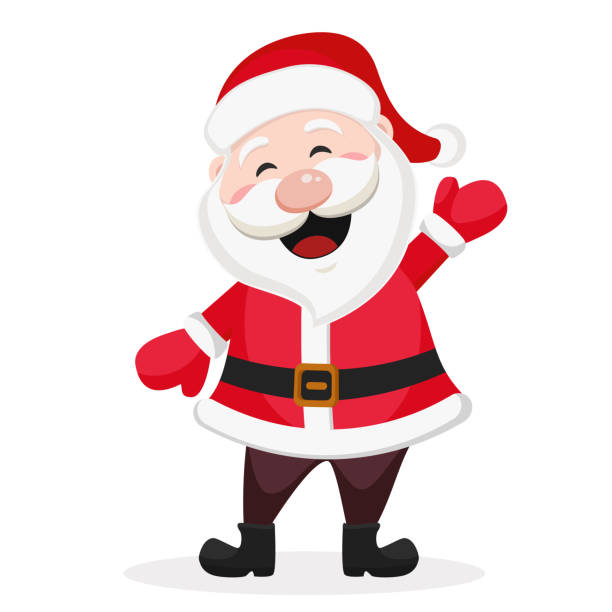행복한 산타 클로스는 미소를 지으며 흰색에 손을 흔들고 있습니다. - santa stock illustrations