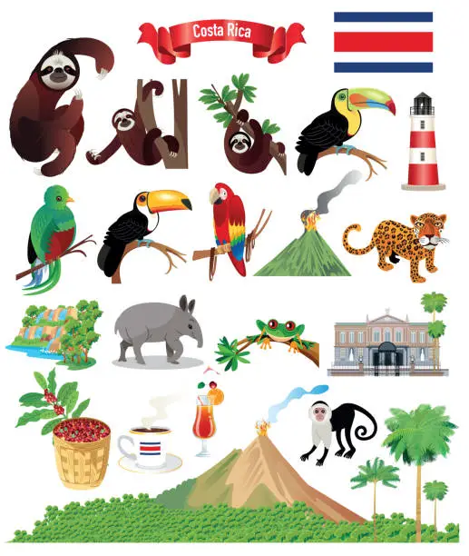 Vector illustration of Cartoon map of Costa Rica