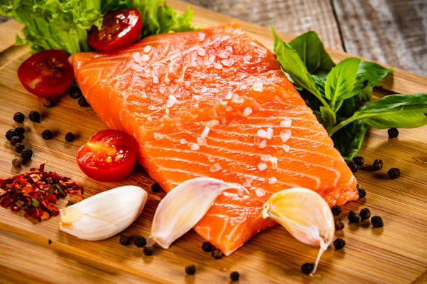 istock Fresh raw salmon steak on cutting board 1179393059