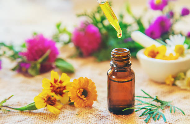 istock Homeopathy. Herbal extracts in small bottles. Selective focus. 1179395308