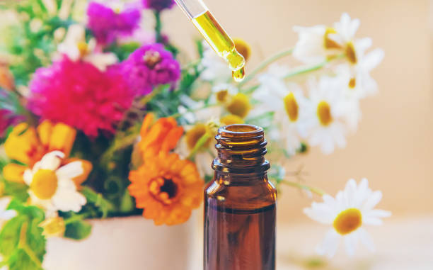 istock Homeopathy. Herbal extracts in small bottles. Selective focus. 1179395344