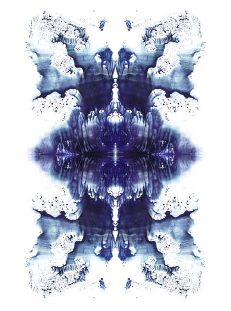 Card of a Rorschach inkblot test. Blue and white watercolor painting. Abstraction background. blob photos stock pictures, royalty-free photos & images
