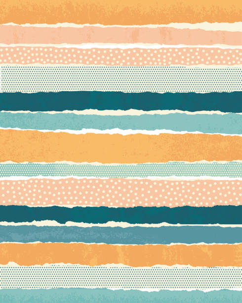 Horizontal paper stripes collage background Vector background made of horizontal paper stripes. torn paper effect stock illustrations