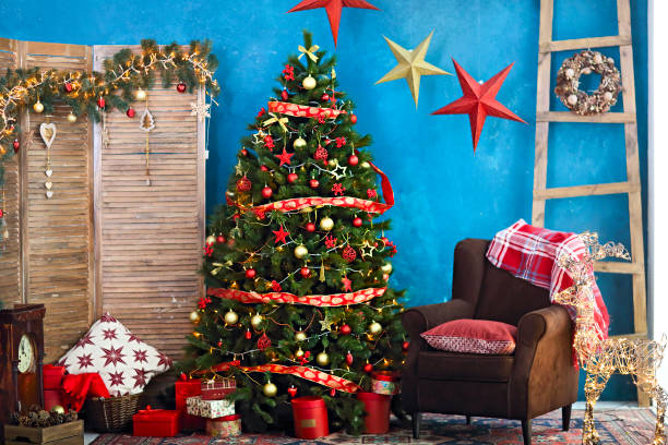 istock Christmass tree in the room  in the loft 1179398768