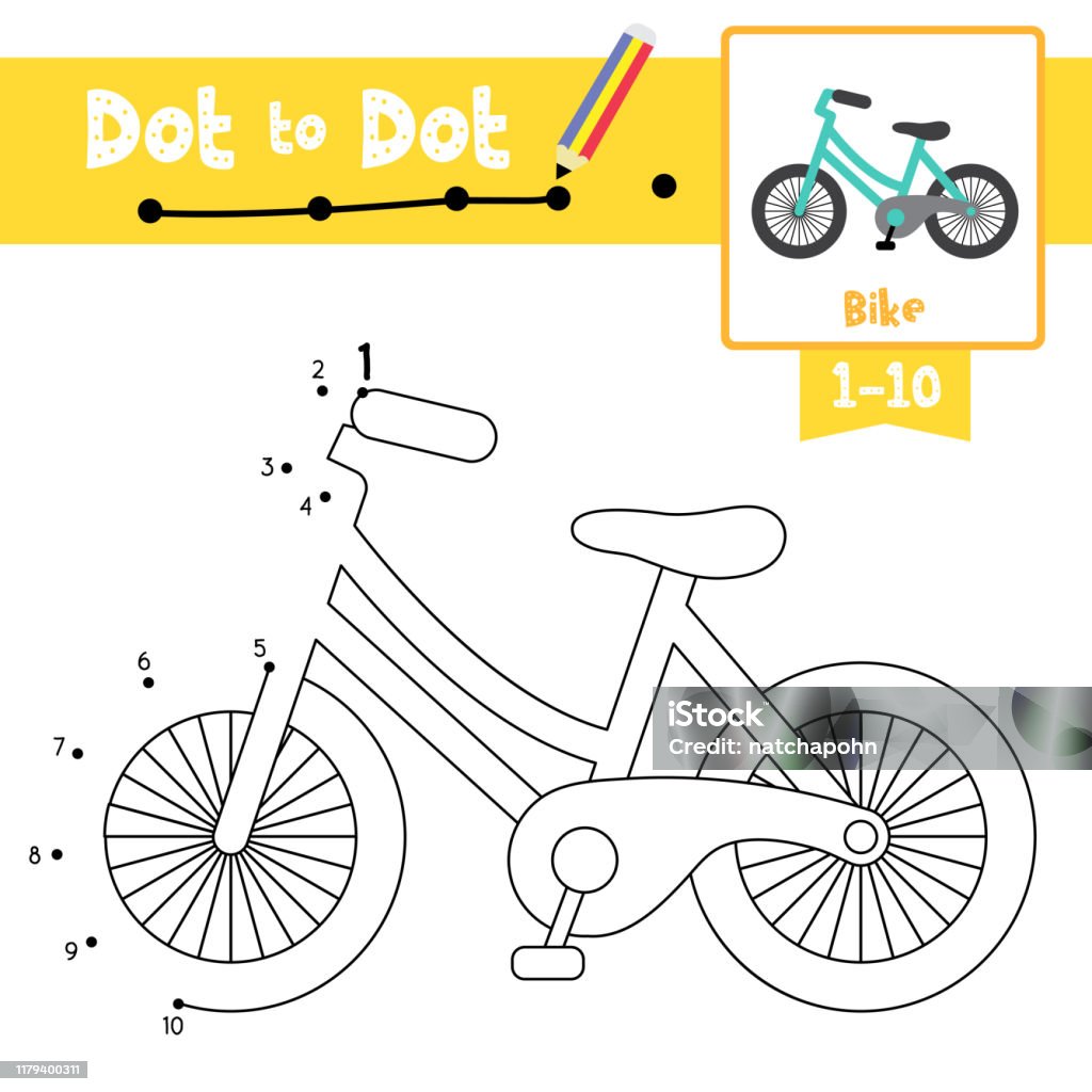 Dot To Dot Educational Game And Coloring Book Bike Cartoon Character Side  View Vector Illustration Stock Illustration - Download Image Now - iStock
