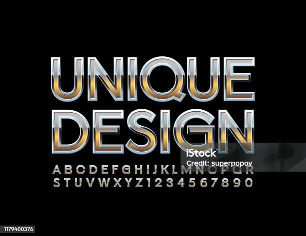 Simple Unique Letters Vector Unique Design Alphabet Set Golden And Silver Letters And Numbers ...