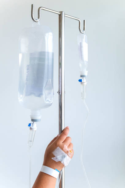 istock IV intravenous bag with dropper and tube dispose with medicine solution 1179400397