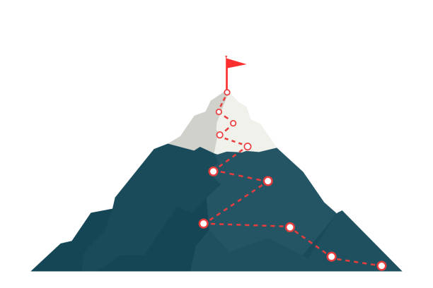 ilustrações de stock, clip art, desenhos animados e ícones de climbing route to peak mountain. - challenge