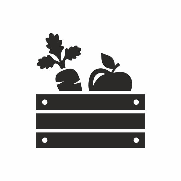 ilustraciones, imágenes clip art, dibujos animados e iconos de stock de icono de productos agrícolas. - apple sign food silhouette