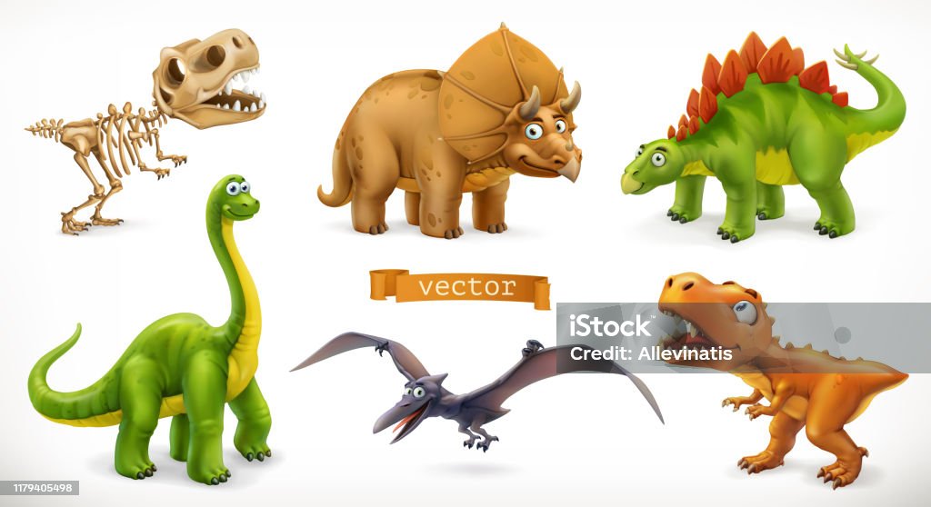 Ilustración de Personaje De Dibujos Animados De Dinosaurios Brachiosaurus  Pterodáctilo Tiranosaurio Rex Esqueleto De Dinosaurio Triceratops  Estegosaurio Conjunto De Icono Vectorial Animal 3d Divertido y más Vectores  Libres de Derechos de Dinosaurio -