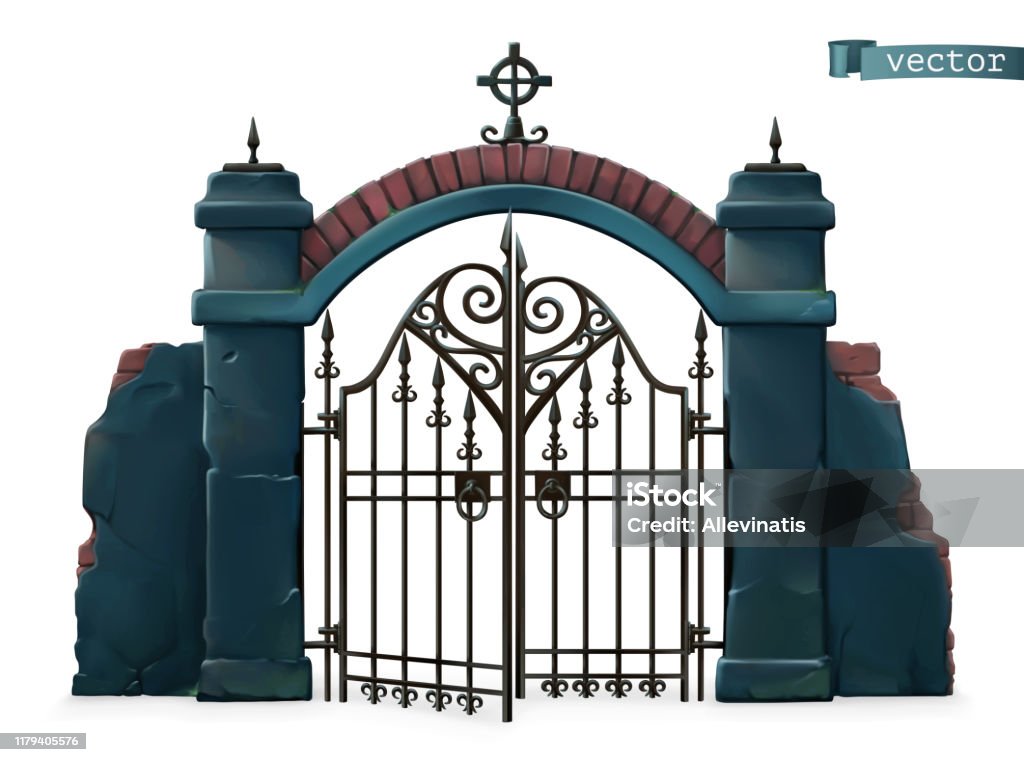 Gates To The Cemetery Happy Halloween 3d Vector Cartoon Object Stock  Illustration - Download Image Now - iStock