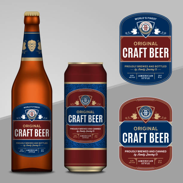 ilustrações de stock, clip art, desenhos animados e ícones de vector beer labels. aluminum can and glass bottle mockups - lager beer
