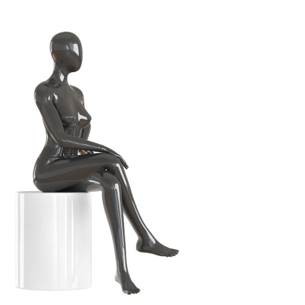 istock Black female mannequin sitting on a cylindrical stool on an isolated background .3d rendering 1179406687
