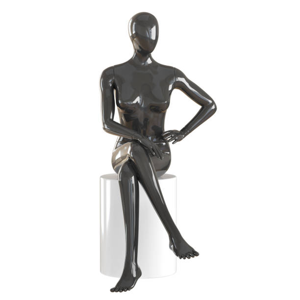 istock Black female mannequin sitting on a cylindrical stool on an isolated background .3d rendering 1179406693